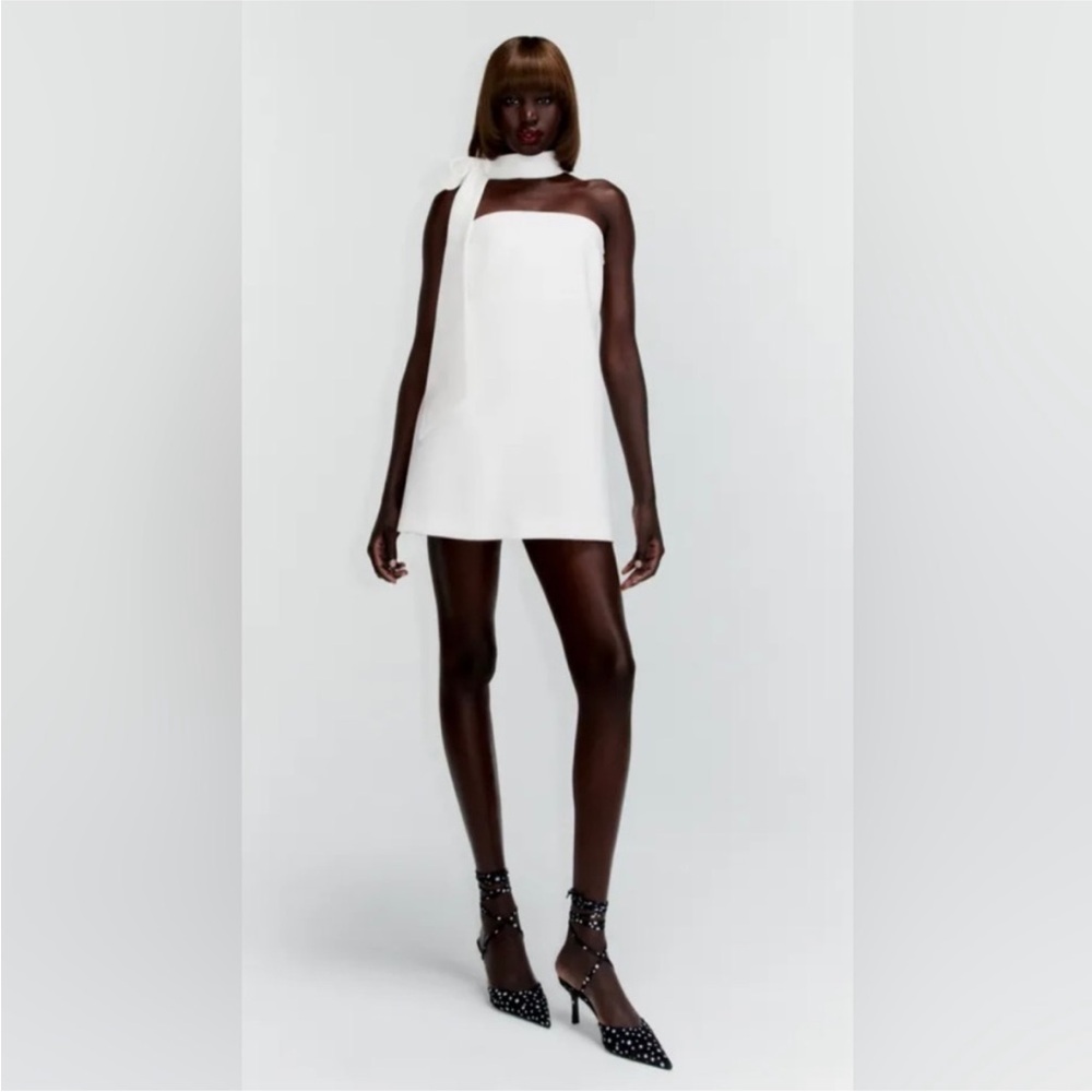 Zara White Mini Dress with Bow Detail